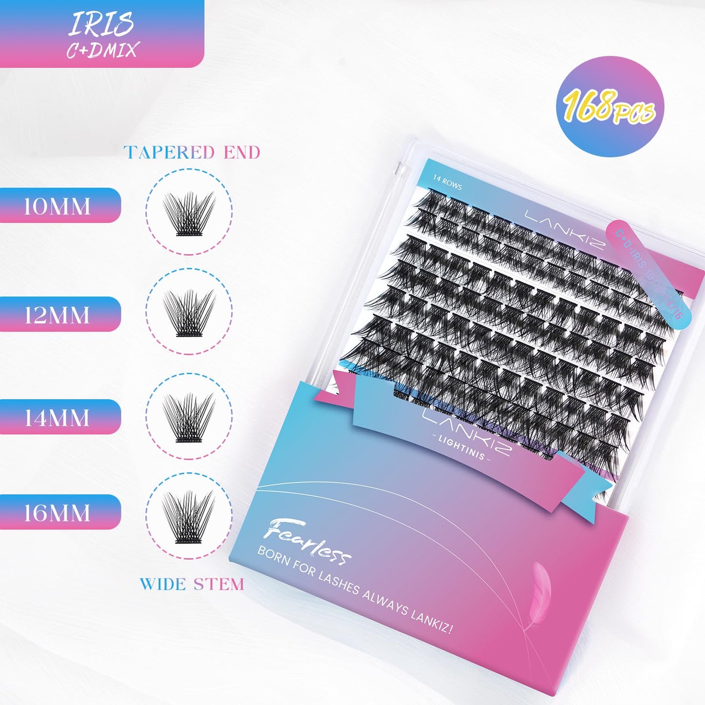 LANKIZ Lash Clusters, 168pcs Individual Lashes C+D Mix Curl for DIY Lash Extensions, Wispy Cluster Lashes, 10-16mm Mix Length Cluster Eyelash Extensions, Natural Lashes that Look Like Extensions