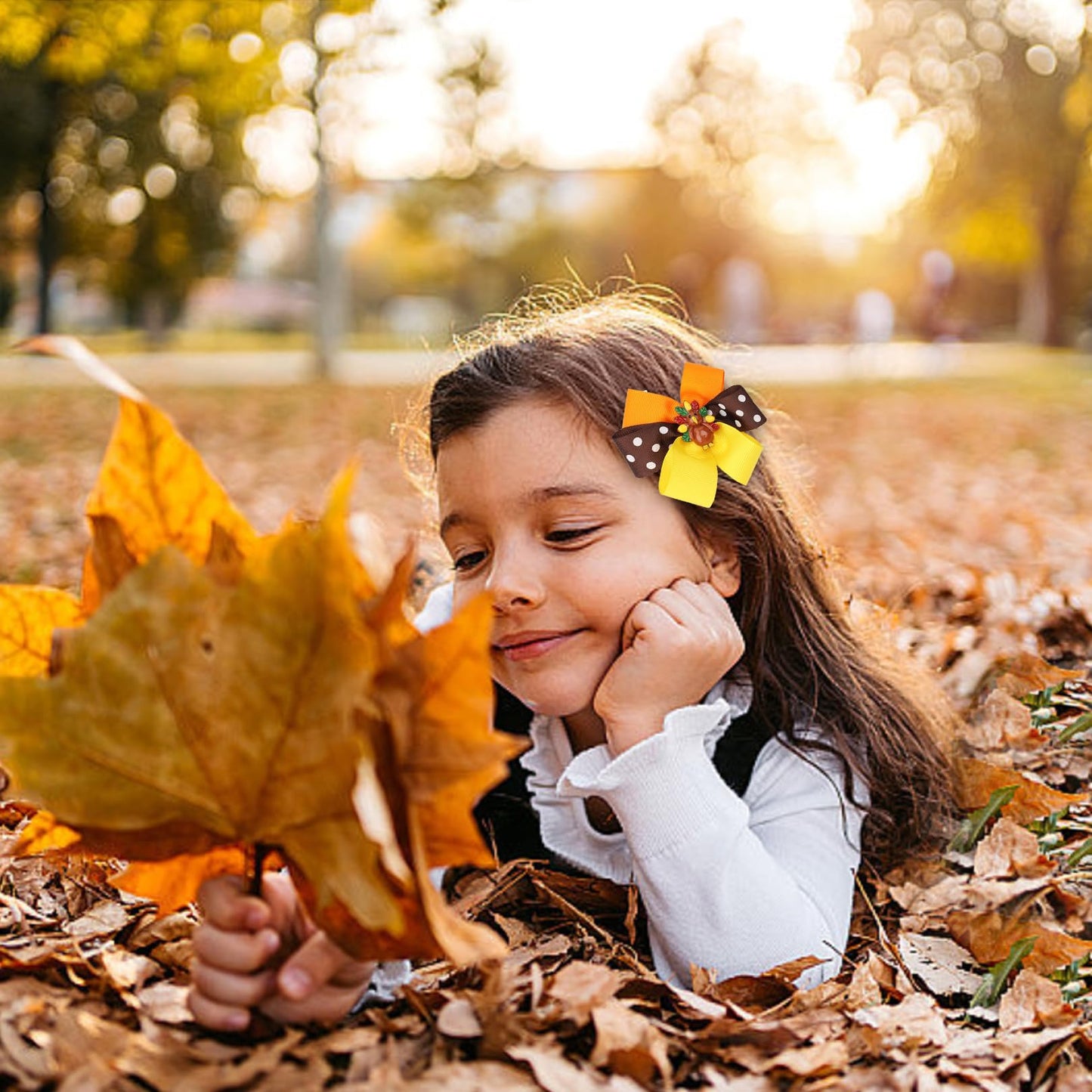 Thanksgiving Hair Bows for Toddler Baby Girls - 2Pcs Orange Yellow Brown Autumn Bow Hair Clips Alligator Hair Barrettes Cute Turkey Grosgrain Hairpin Thanksgiving Hair Accessories for Kids Girls Gifts