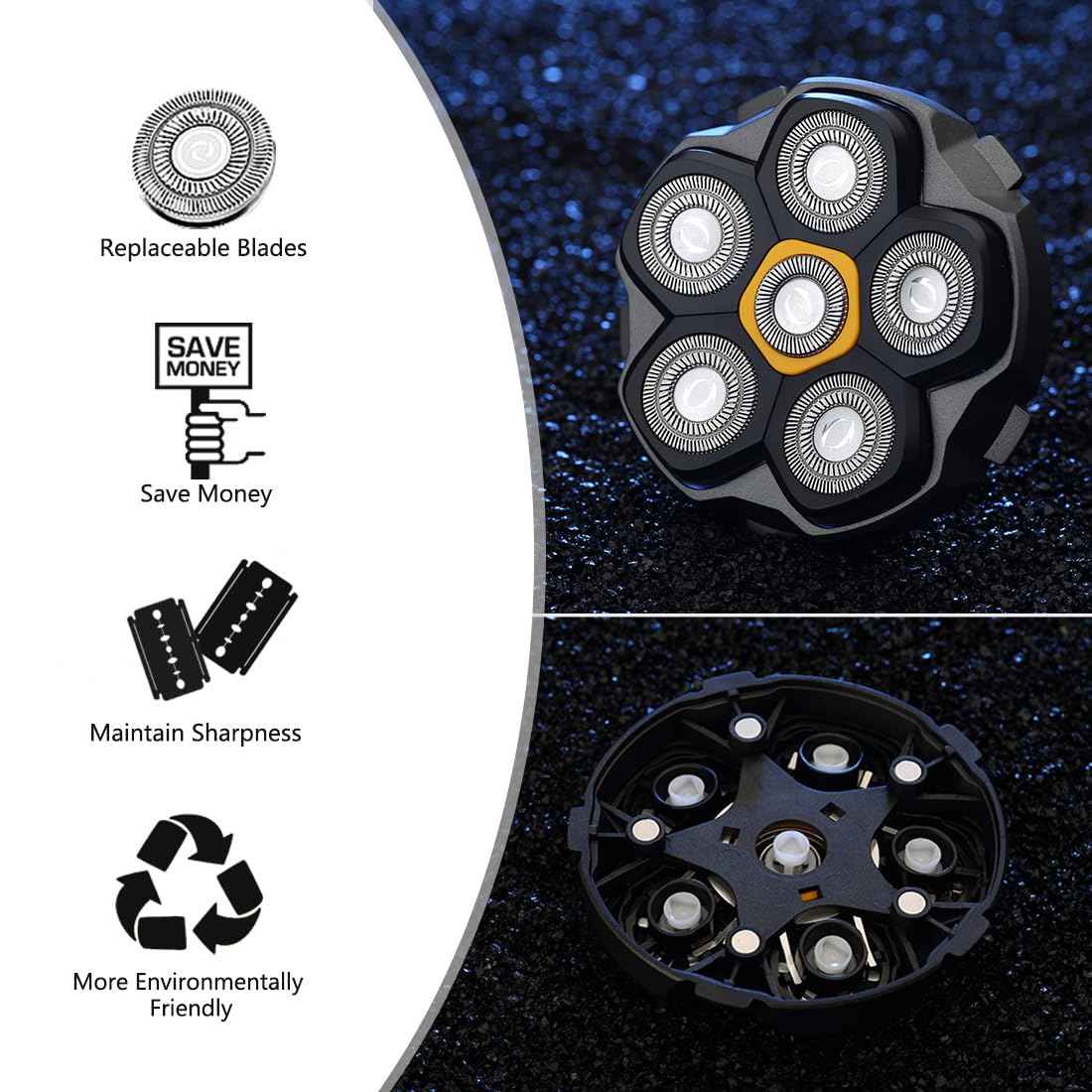 2 pcs Half of the 6 Blade Magnetic Replacement Shaving Head， Head shaver replacement heads