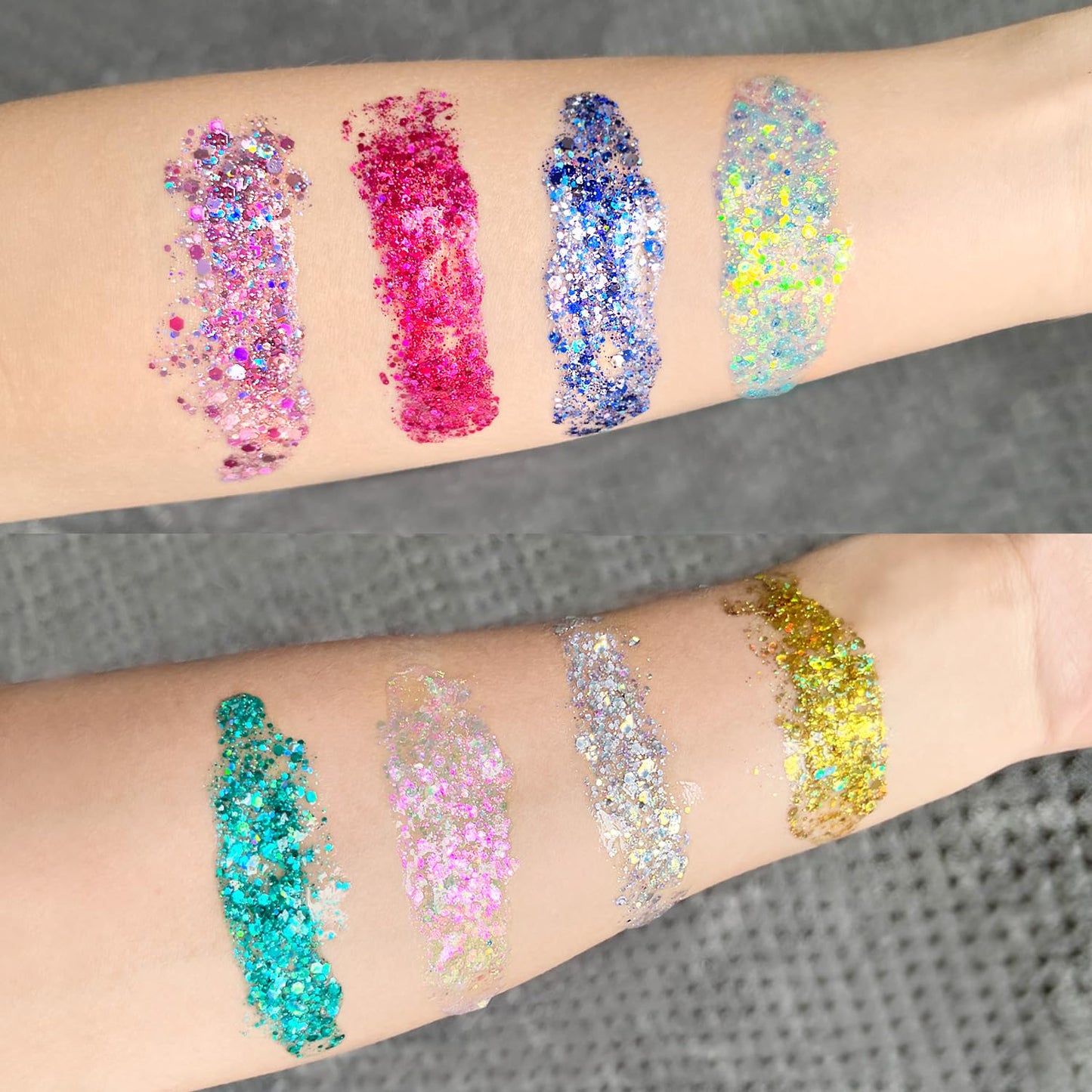 Holographic Body Glitter Gel, Face Glitter Gel for Body Face Hair Lip Makeup, Sparkling Glitter Long-Lasting Liquid Sequins for Women Girls Perfect for Music Festival Halloween Concerts Mardi Gras