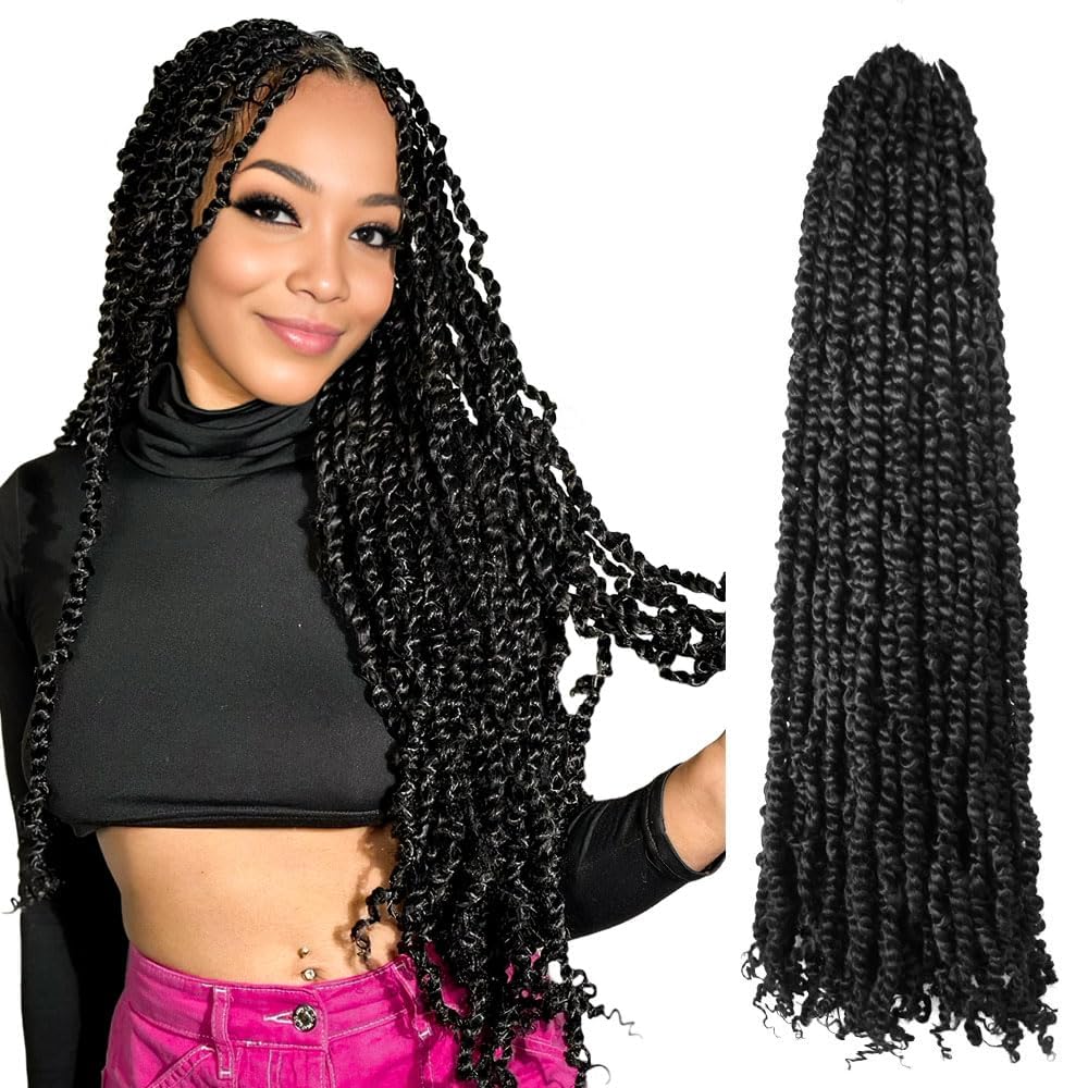 WUDAS Long Passion Twist Hair 22 Inch Pre-twisted Passion Twists Crochet Hair Off Black Pre-looped Synthetic Crochet Braids (7 Packs,2#)