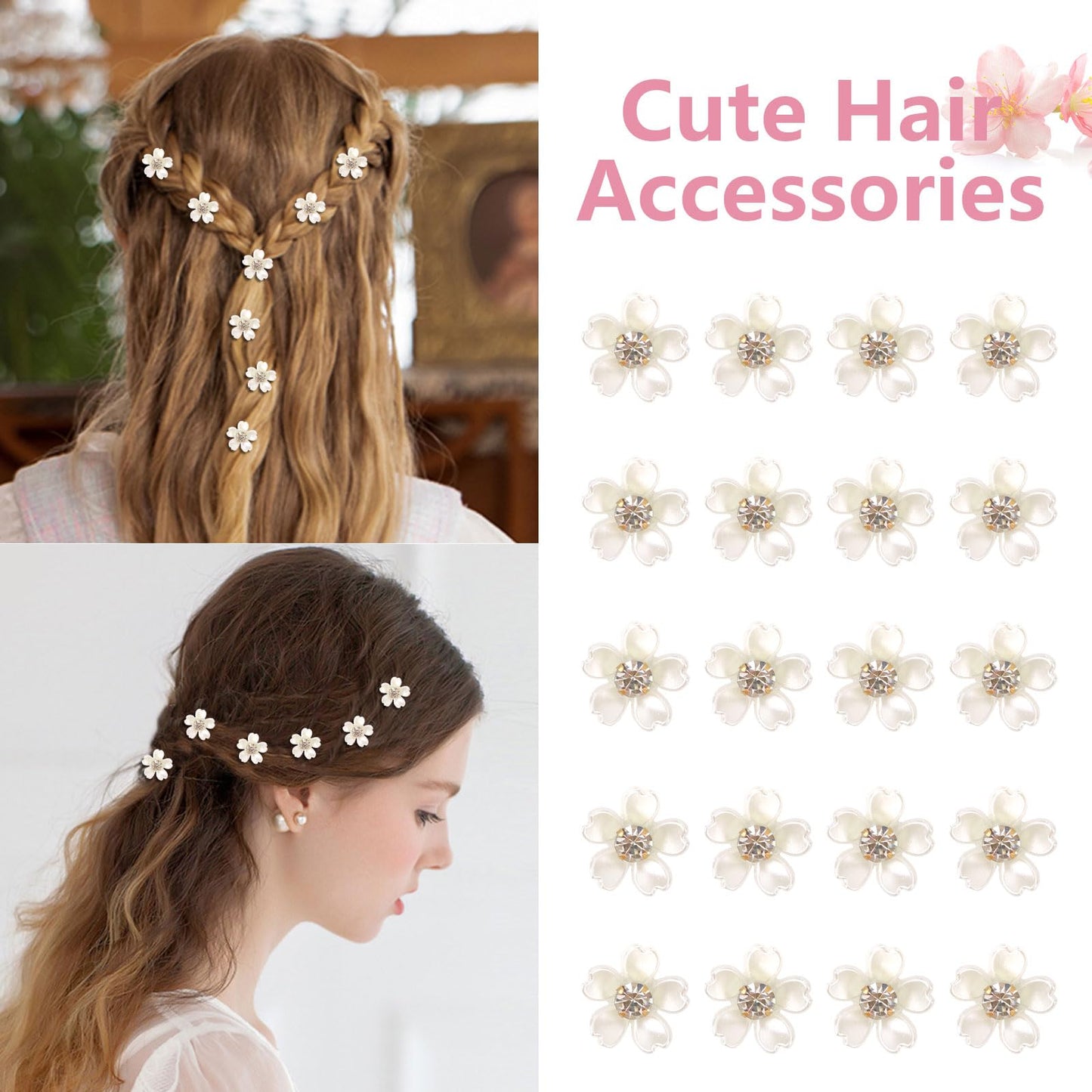 YISSION Decorative Pearl Rhinestone Hair Pins - 20Pcs Mini Bridal Hair Barrettes and Accessories for Wedding, Girls and Women