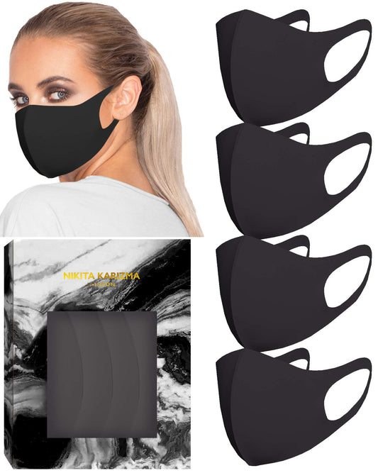 KARIZMA Styling Essentials Cloth Face Mask. 4 Buttery Soft Masks Washable Fabric. Single Color Pack - Black Face Mask Reusable. Fabric Face Mask 4 Pieces