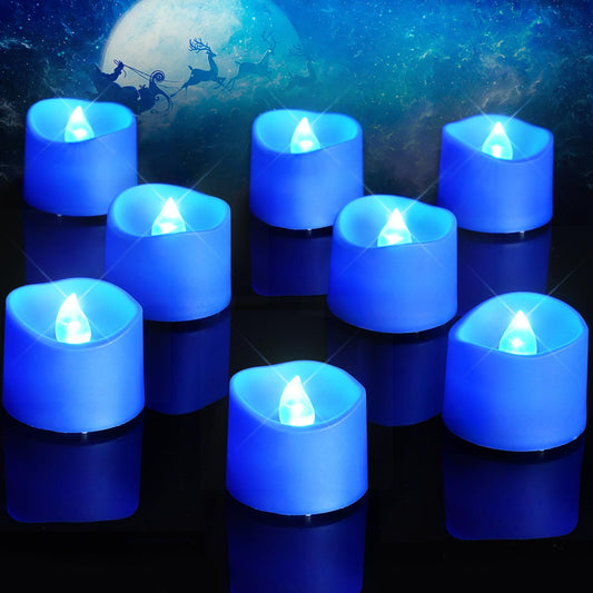 Homemory Blue Tea Lights Candles Battery Operated, 200+Hour Flameless Flickering Fake Electric LED Colored Tealights Candles for Wedding Table Decor, Theme Party, Aniversary, Proposal, 12-Pack