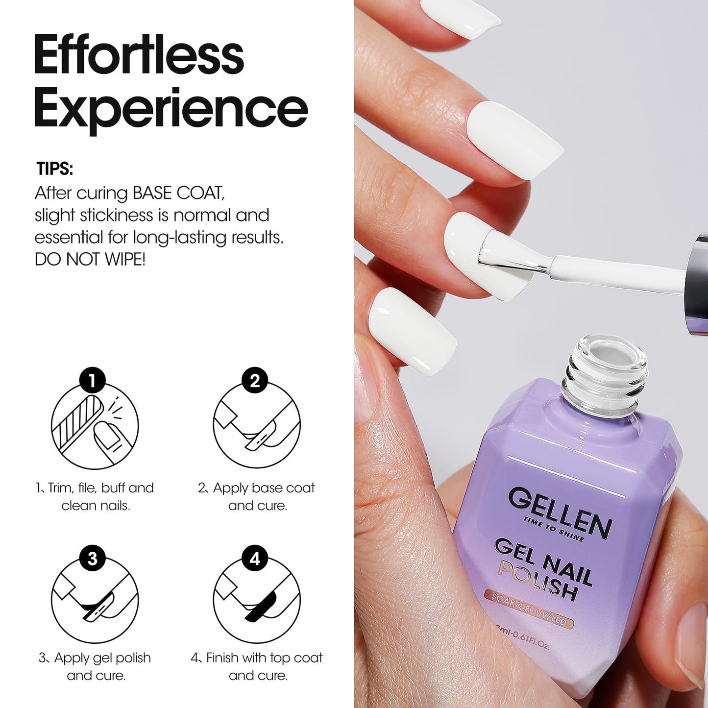 Gellen Gel Nail Polish, 18ml Pure White Color Gel Polish Set Soak Off LED Long-Wear Nail Gel Polish Salon Manicure Nail Design DIY at Home Gifts for Women