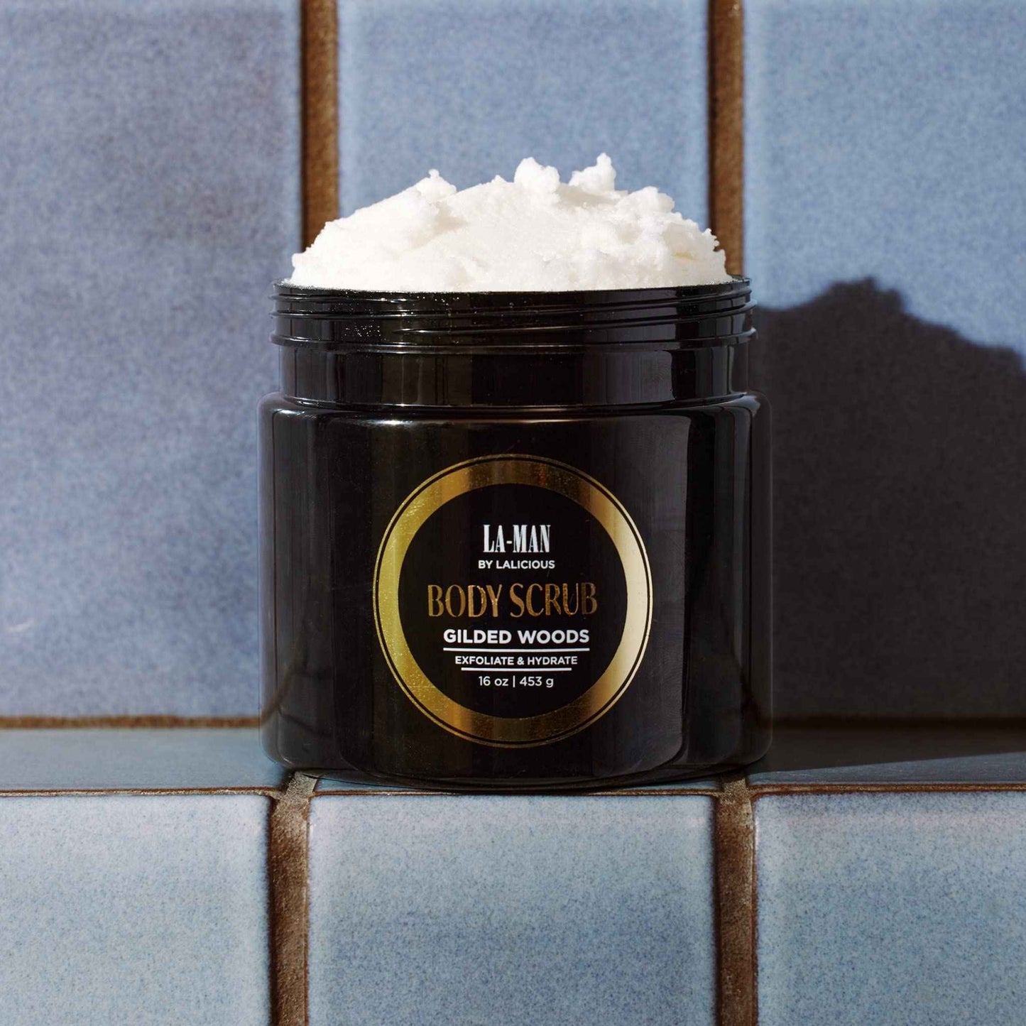 LALICIOUS Gilded Woods La-Man Body Scrub - Exfoliating Sugar Scrub for Men - Body Exfoliator Scrub for Dead Skin & Optimal Hydration - Pure Cane Sugar + Coconut Body Scrub 16oz