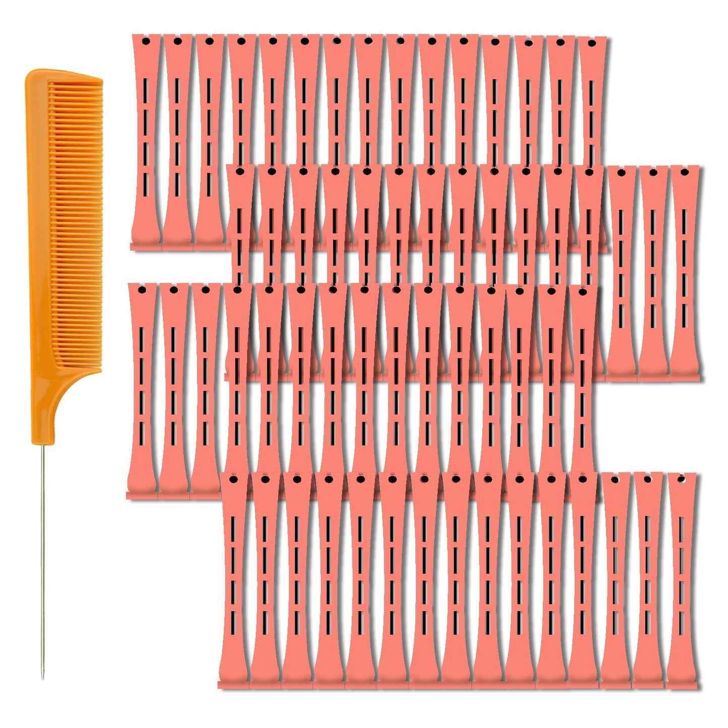 60 Pieces Hair Perm Pods Plastic Perming Rods Cold Wave Rods Curlers Hair Rollers with 1 Pieces Steel Pintail for Hairdressing Styling(Red, 1.3 cm/0.51 Inch)