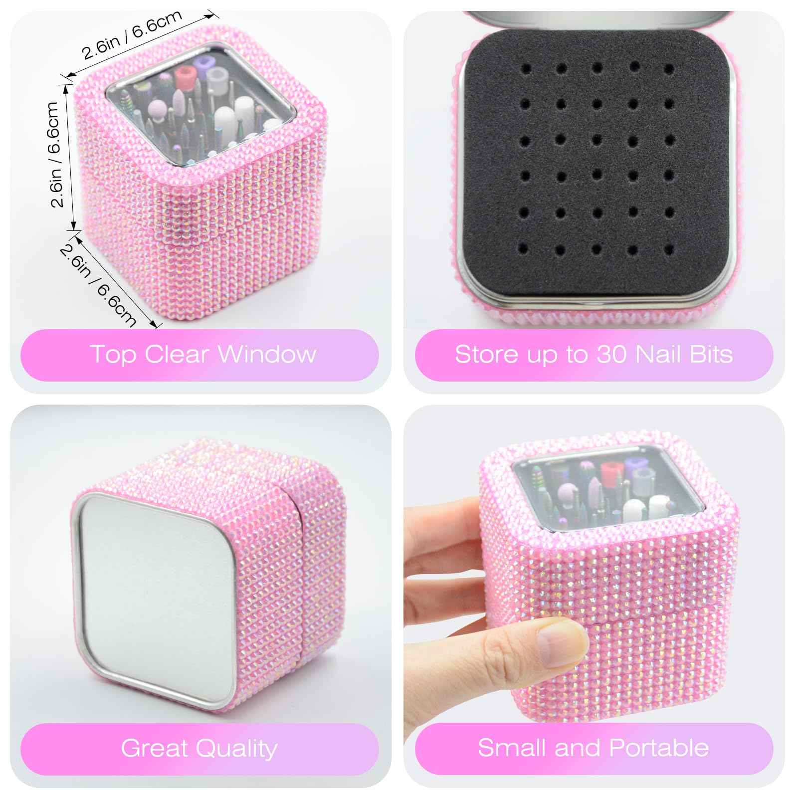 Nail Drill Bits Set with Storage Case: 30pcs 3/32 Inch Carbide Diamond Ceramic Professional Salon Kit for Acrylic Nails, Multi-Function for Women Nail Artists Manicure Pedicure (Pink)