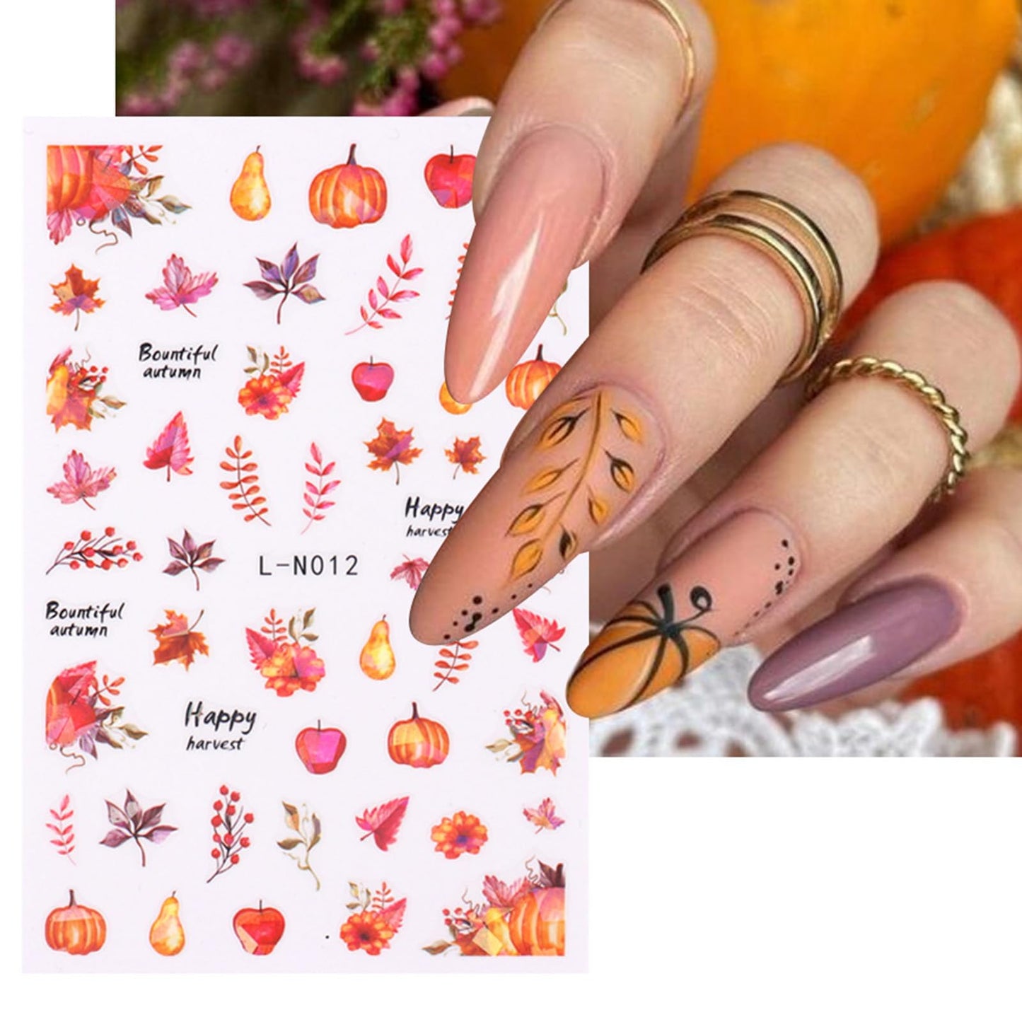 Fall Nail Stickers 3D Autumn Nail Decals Maple Leaves Nail Art Supplies Pine Cone Pumpkin Mushroom Nail Design Self-Adhesive Nail Art Stickers Thanksgiving Nail Accessories for Women Nail Decorations