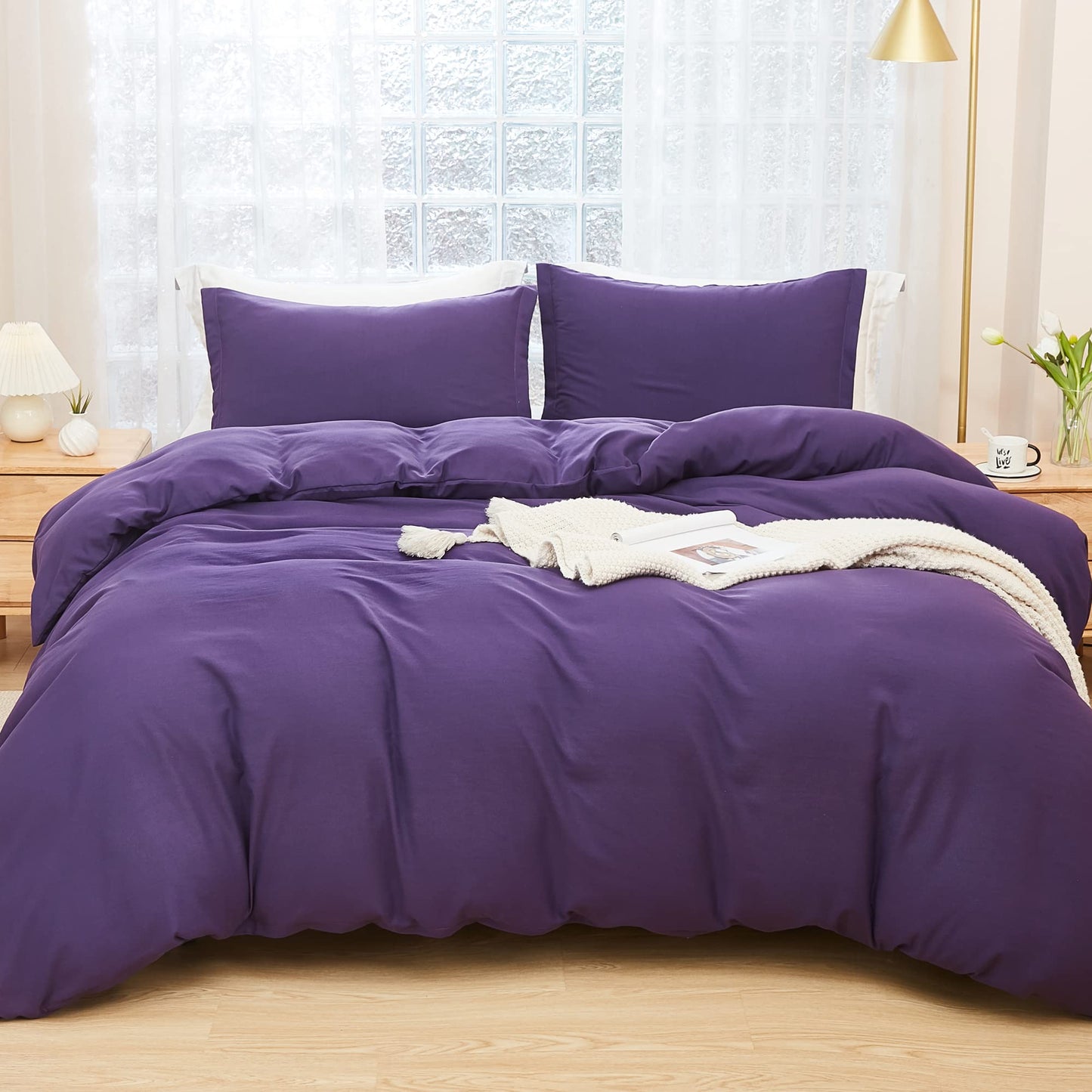 Litanika Purple Comforter Set Twin/Twin XL Size, 2 Pieces Lightweight Solid Bedding Comforter Set, All Season Fluffy Bed Set (66x90In Comforter & 1 Pillowcase)