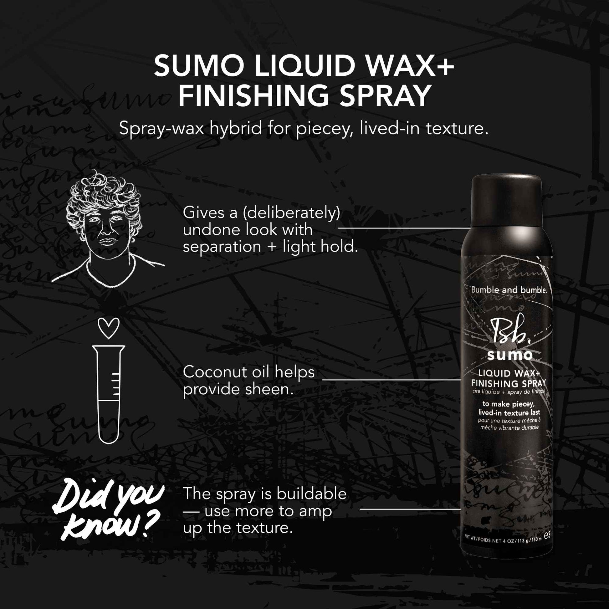 Bumble and bumble. Sumo Liquid Wax + Finishing Spray | For Piecey Texture, Buildable Separation, Light Hold + Natural Shine | Straight to Coily, 4 Ounce