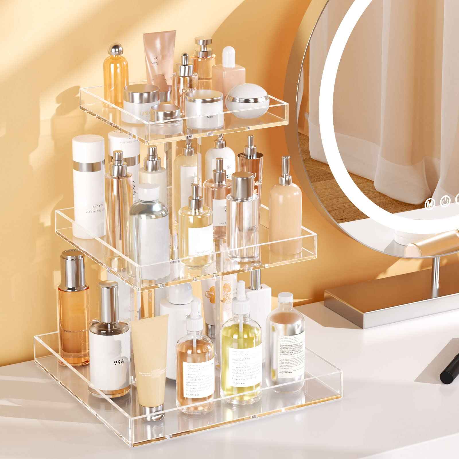 NIUBEE 3-Tier Perfume Organizer, Clear Resin, Rectangular Tray, Sturdy Design, Space Saver, Convenient Access, Easy Assembly