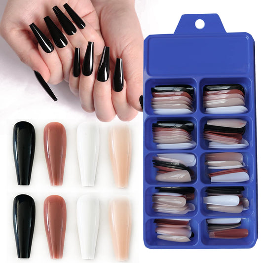 AddFavor Long Press on Nails Coffin Ballerina Fake Nails Full Cover Artificial Acrylic Pure Color Glossy False Nail Tips 100pcs 10 Sizes for Women Girls Fingernails Manicure