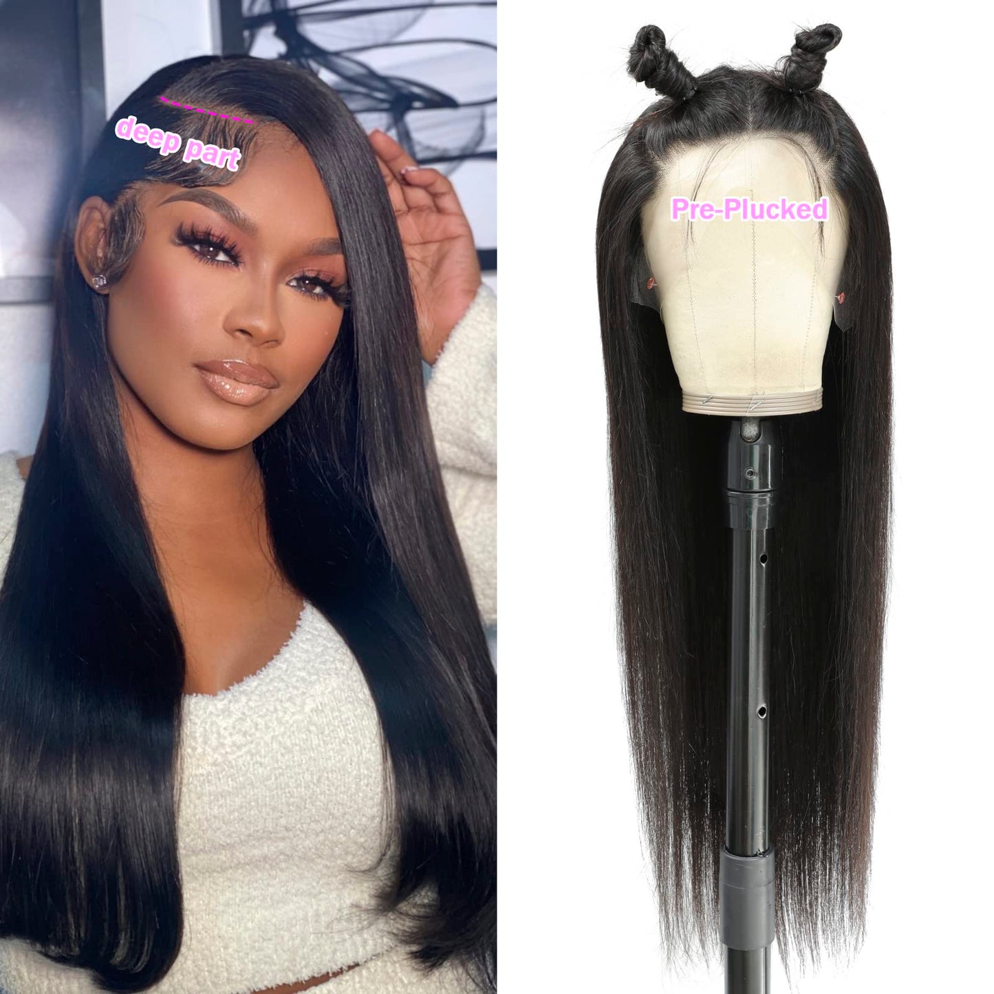 TTSMINS 13x6 Lace Front Wigs Human Hair for Women 180 Density HD Transparent 28 Inch Straight Lace Front Wigs Human Hair Pre Plucked Glueless Lace Frontal Wigs Natural Black Color