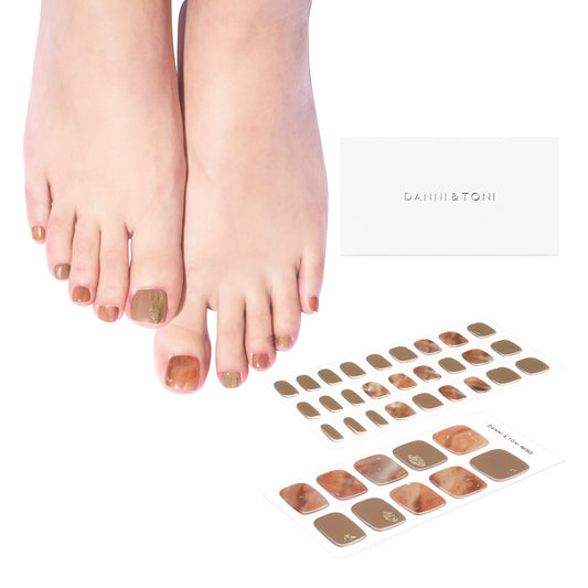 DANNI & TONI Semi Cured Gel Toenail Strips Tie-dye (Marble Elegance) Gilding Gel Toenail Stickers Dark Khaki Toenail Polish Strips 37 Stickers