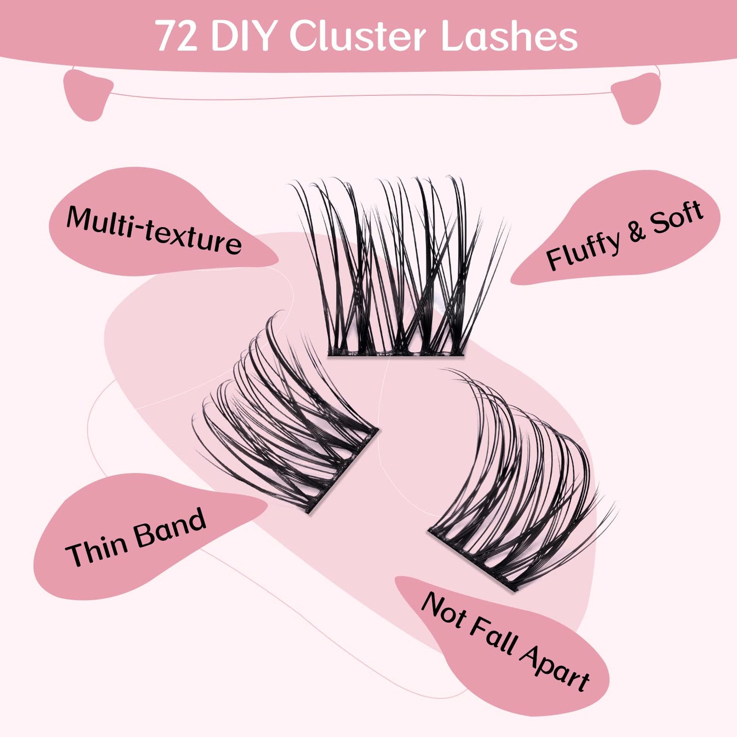 Cluster Lashes, 72 Pcs Individual Lashes, Lash Clusters DIY Eyelash Extension, Super Thin Band Reusable Soft & Comfortable (Passion-C-8-16mix)