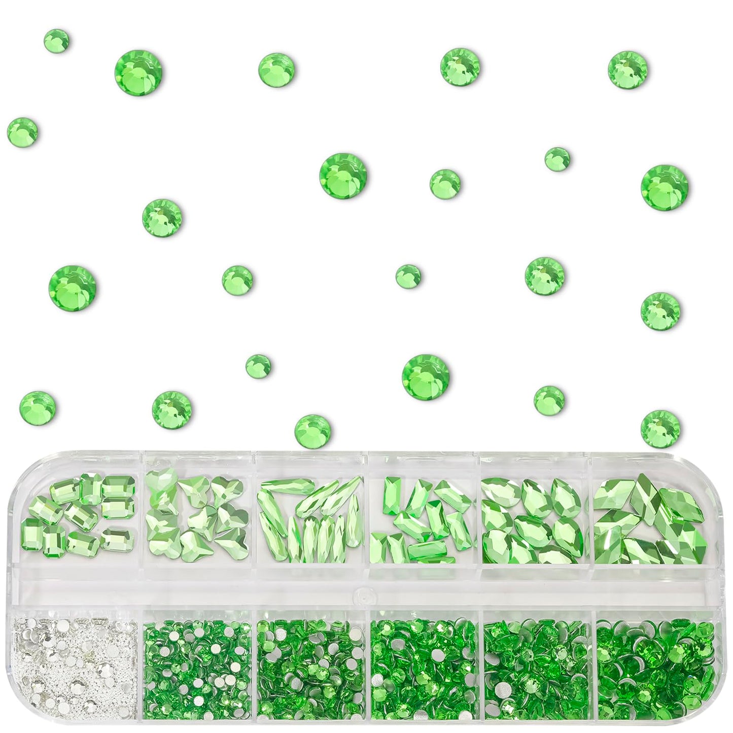 DZHILHMX Nail Rhinestones - 3D Multi Shape Size, Light Green, Beads, Flat Back, Gems Rhinestones, for Nail Art and DIY Decor