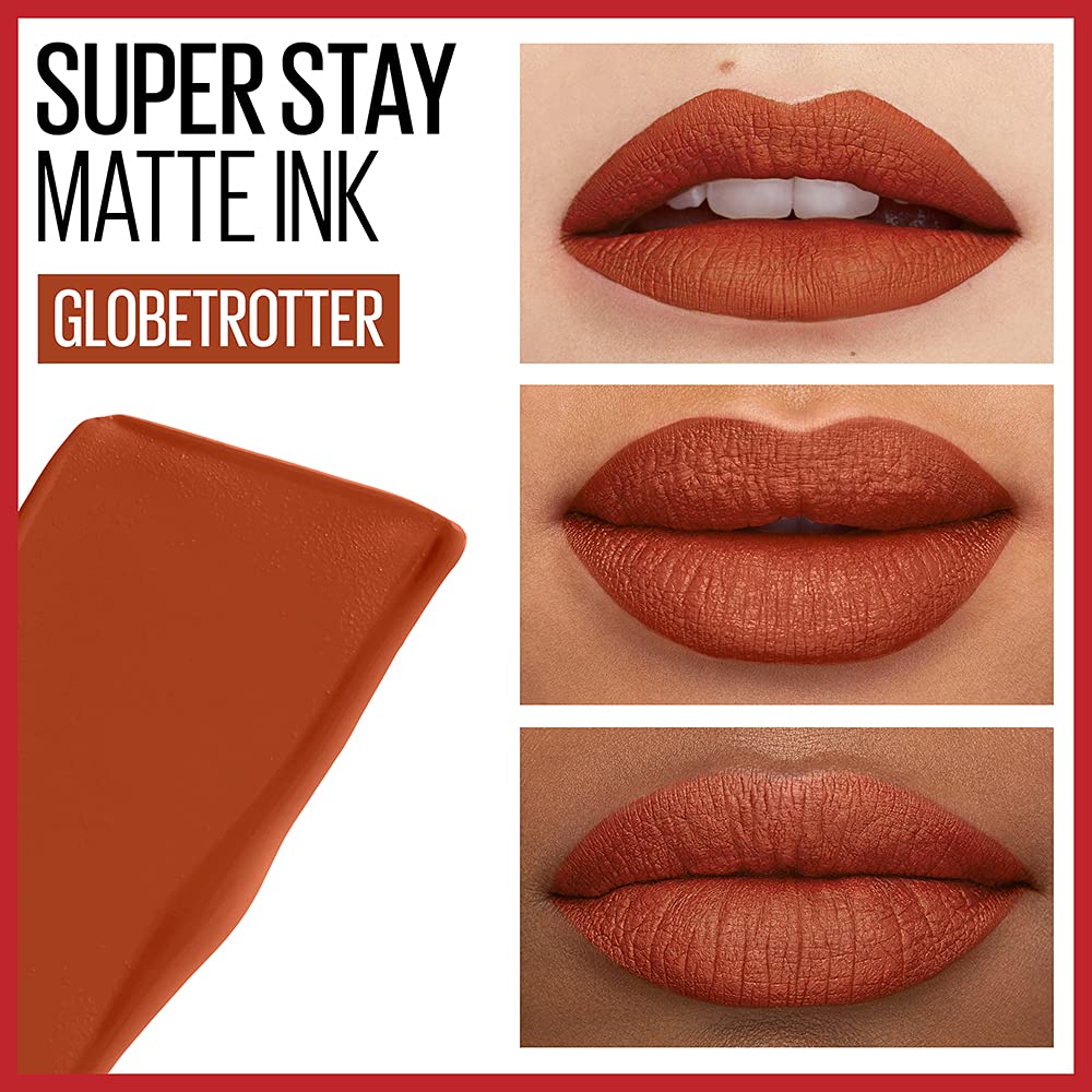 Maybelline Super Stay Matte Ink Liquid Lipstick Makeup, Long Lasting High Impact Color, Up to 16H Wear, Globetrotter, Brown Beige, 1 Count