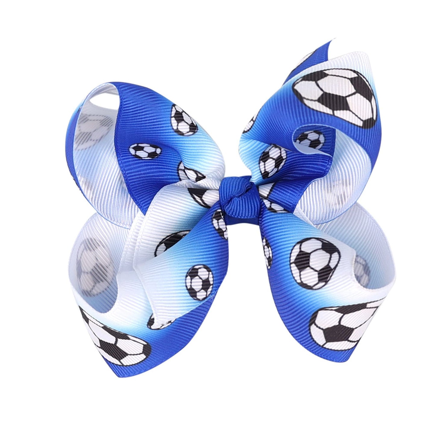 Soccer Ribbon Bow Hair Clips soccer bows Hair Accessories for girls.(FJ27) (Blue A)