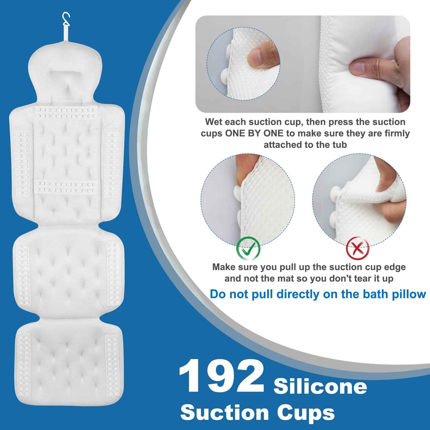 Luxury Full Body Bath Pillow for Bathtub - Bath Pillows Mat & Cushion for Bathtub Headrest Neck Shoulder Support White