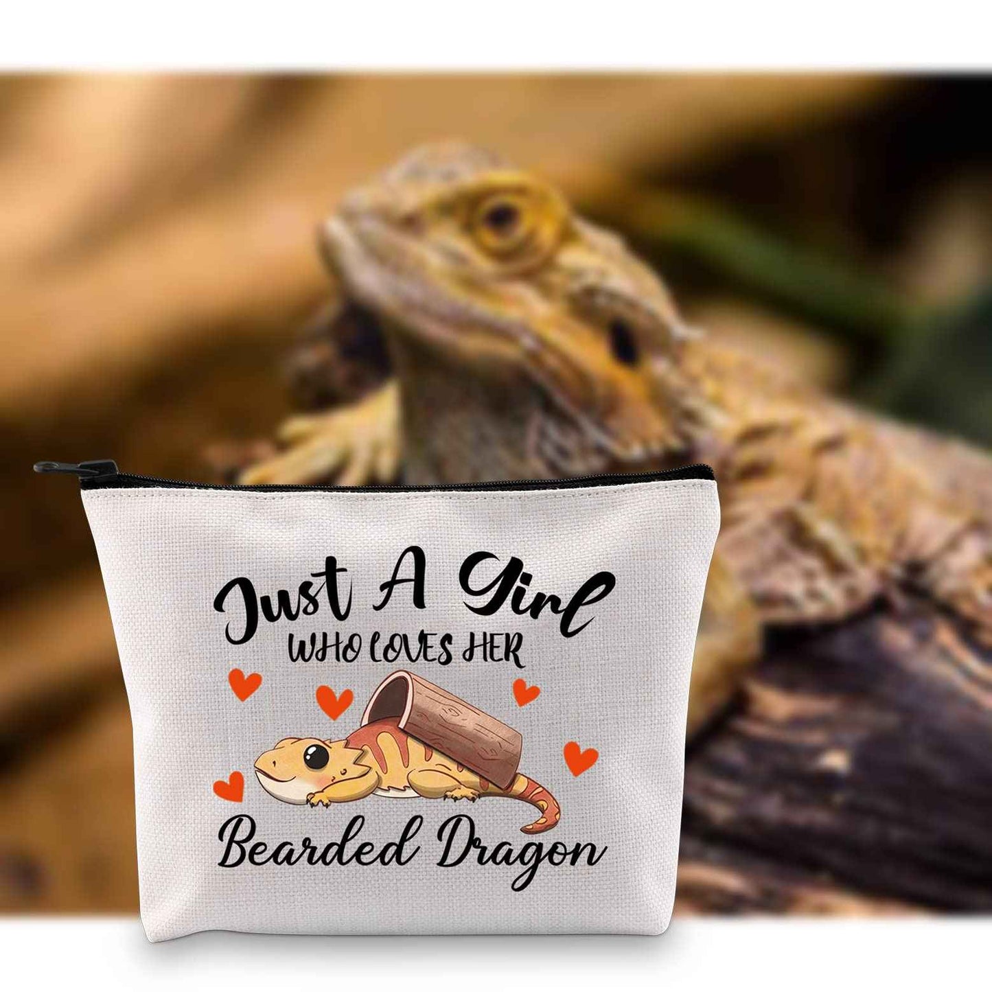 G2TUP Bearded Dragon Lover Gift Who Loves Her Bearded Dragon Makeup Bag Bearded Dragon Mom Cosmetic Bag Lizard Lover Zipper Travel Pouch (Bearded Dragon White Bag)
