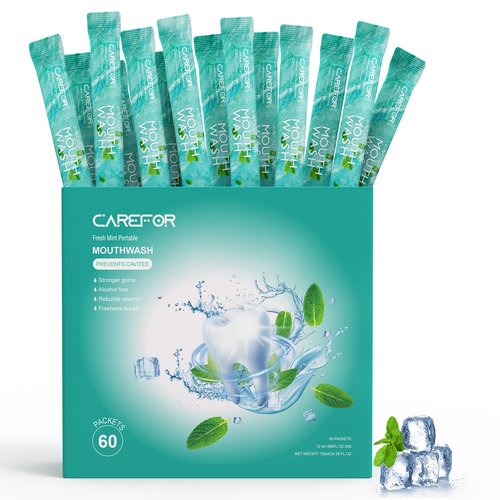Mouthwash Travel Size Portable 60 Individual Disposable Mouthwash Packets to Go, Alcohol & Fluoride Free Fresh Mint Mouthwash Strips for Superior Oral Hygiene