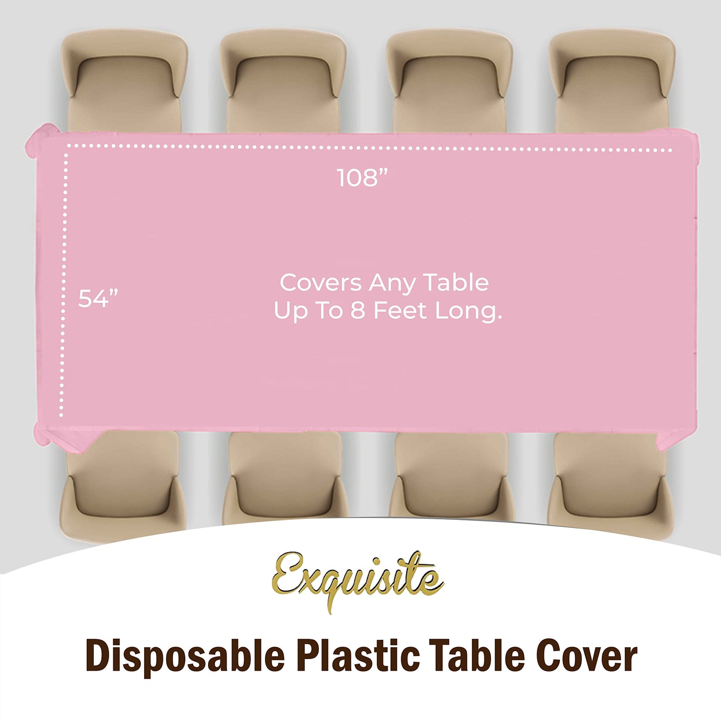 Exquisite 6-Pack Premium Plastic Tablecloth 54in. x 108in. Rectangle Plastic Table Cover - Pink