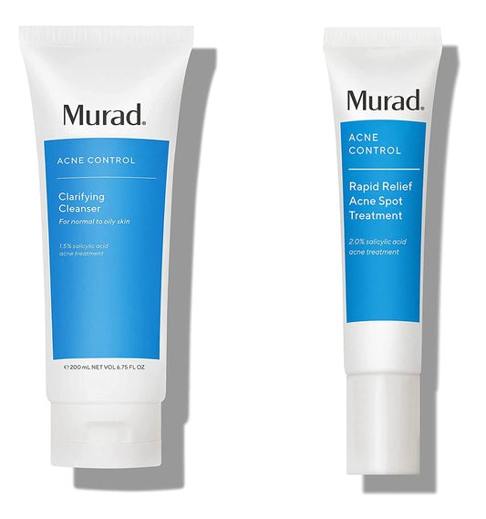 Murad Acne Control Bundle with Rapid Relief Acne Spot Treatment with 2% Salicylic Acid (0.5 fl oz) and Clarifying Cleanser with Salicylic Acid - gentle exfoliating facial cleanser (6.75 oz)