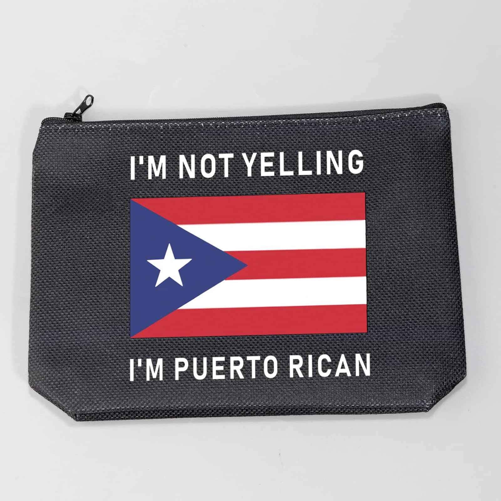 LEVLO Funny Puerto Rico Cosmetic Bags Souvenirs I'm Not Yelling I'm Puerto Rican Makeup Bags Puerto Rican Root Flag Travel Gifts (Puerto Rican+black)