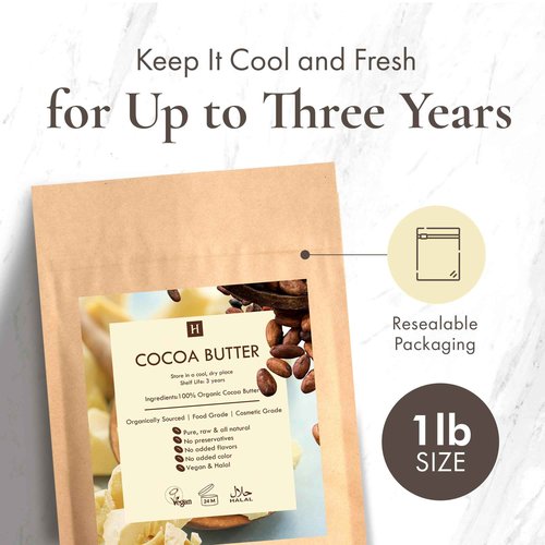 Cocoa (Cacao Butter) Butter, Pure, Raw, Unprocessed. Incredible Quality and Scent. Use for Lotion, Cream, Lip Balm or Body Butter. NON-GMO, Vegan - 1 lb By SaaQin®