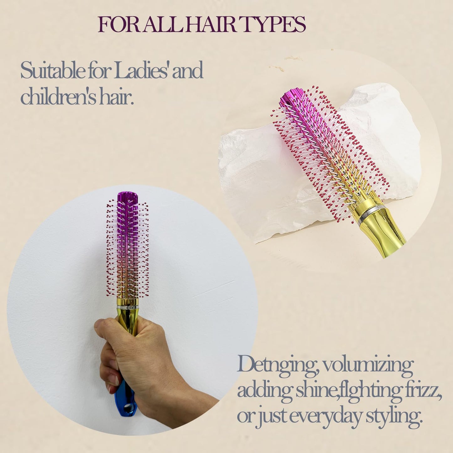 Round Brush, Small Round Barrel Brush, round brush for blow out，Enhance Texture, For Straightening & Drying (D)