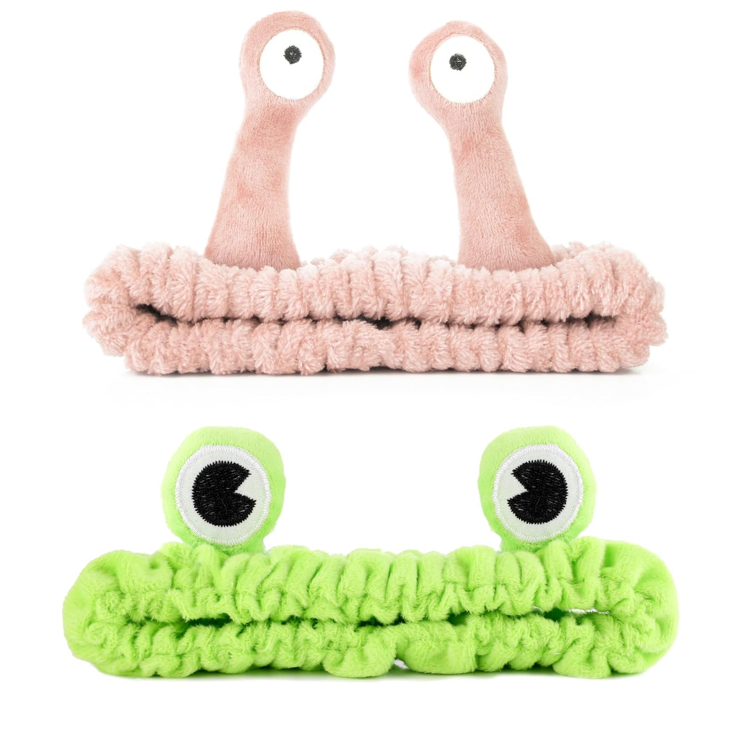 Sibba 2Pcs Face Wash Headband Frog and Snail Headband Spa Hair Bands Makeup Headbands Cartoon Cute Coral Fleece Elastic Headband Creative Hair Accessories for Shower Sports Beauty Skincare