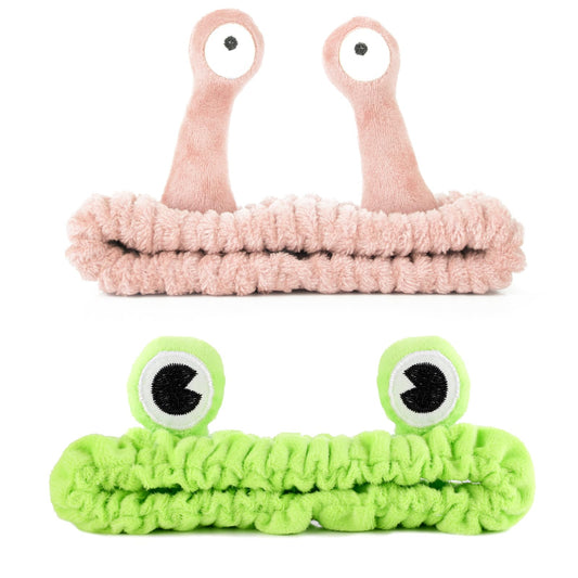 Sibba 2Pcs Face Wash Headband Frog and Snail Headband Spa Hair Bands Makeup Headbands Cartoon Cute Coral Fleece Elastic Headband Creative Hair Accessories for Shower Sports Beauty Skincare