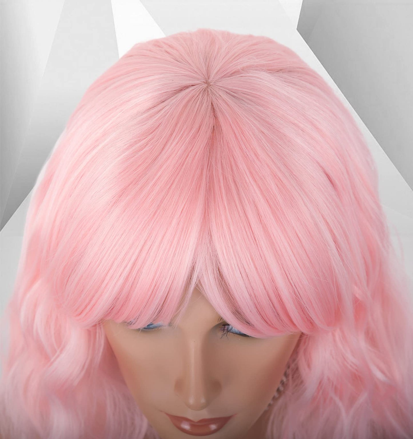 LANOVA Baby Pink Short Wigs with Bangs, Light Pink Cosplay Wigs for Women, Loose Waves Textured, Best Wob Synthetic Hair Wig LANOVA-134-8