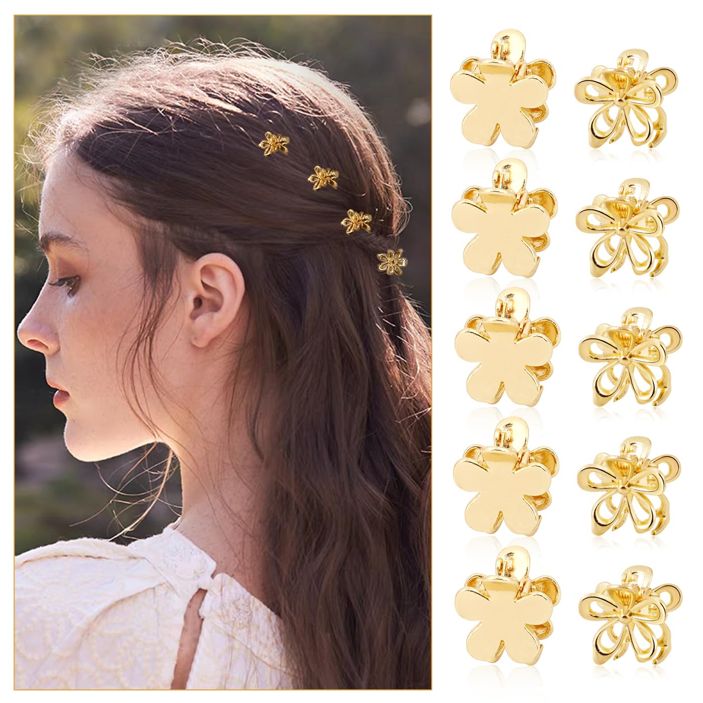 CWJCYTNSN 12PCS Gold Metal Flower Claw Hair Clips for Women Girls - 0.6" Mini Nonslip Bangs Clips for Thick, Thin, Curly Hair Accessories