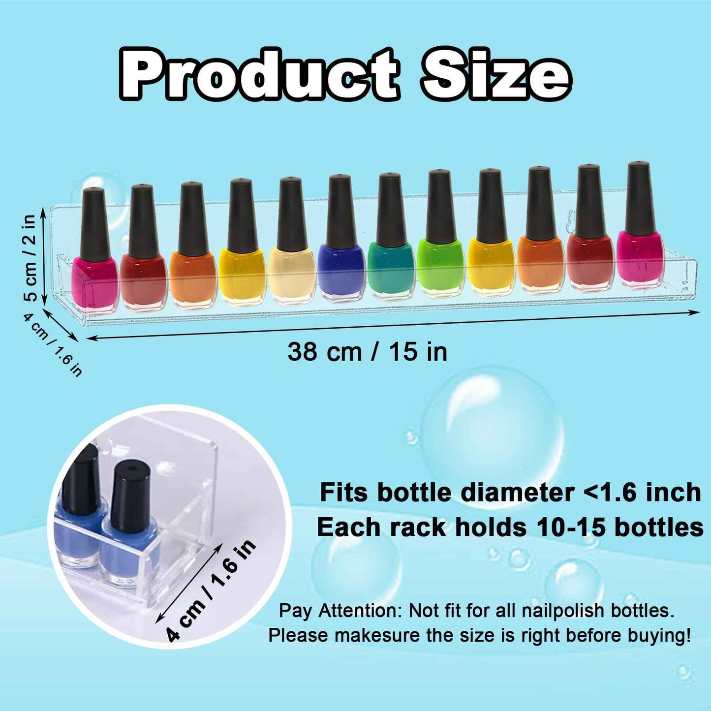 6 Pack Nail Polish Rack, Wall Mounted Organizer Shelf With Removable Anti-slip End Inserts, Clear Acrylic Display Holder for 90 Bottles