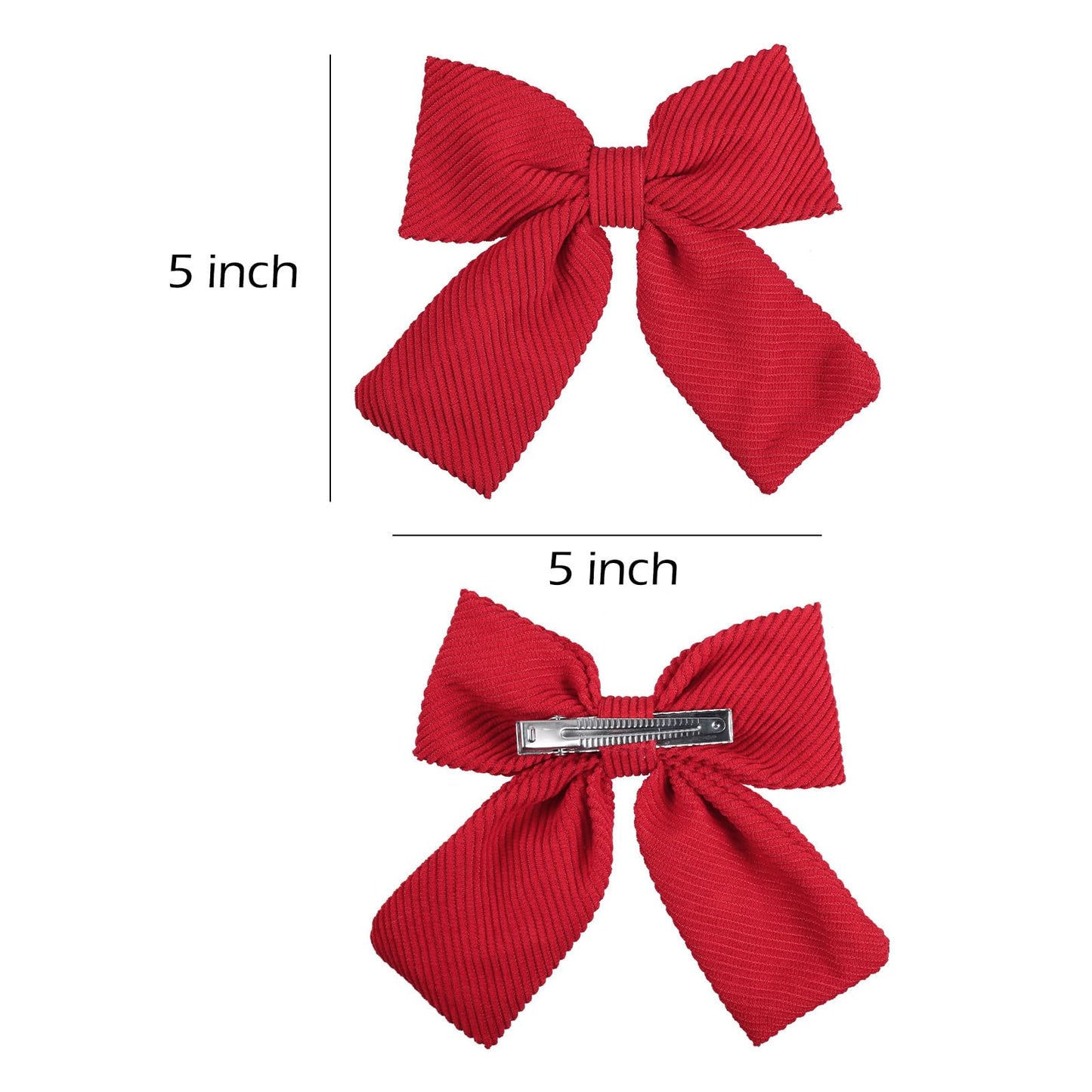 5" Red Corduroy Velvet Hair Bow Clips Valentines Big Ribbon Bowknot Alligator Barrettes Pins Back School Xmas Birthday Gift Outfit Decor Accessory for Teen Toddler Baby Girls Kids Women