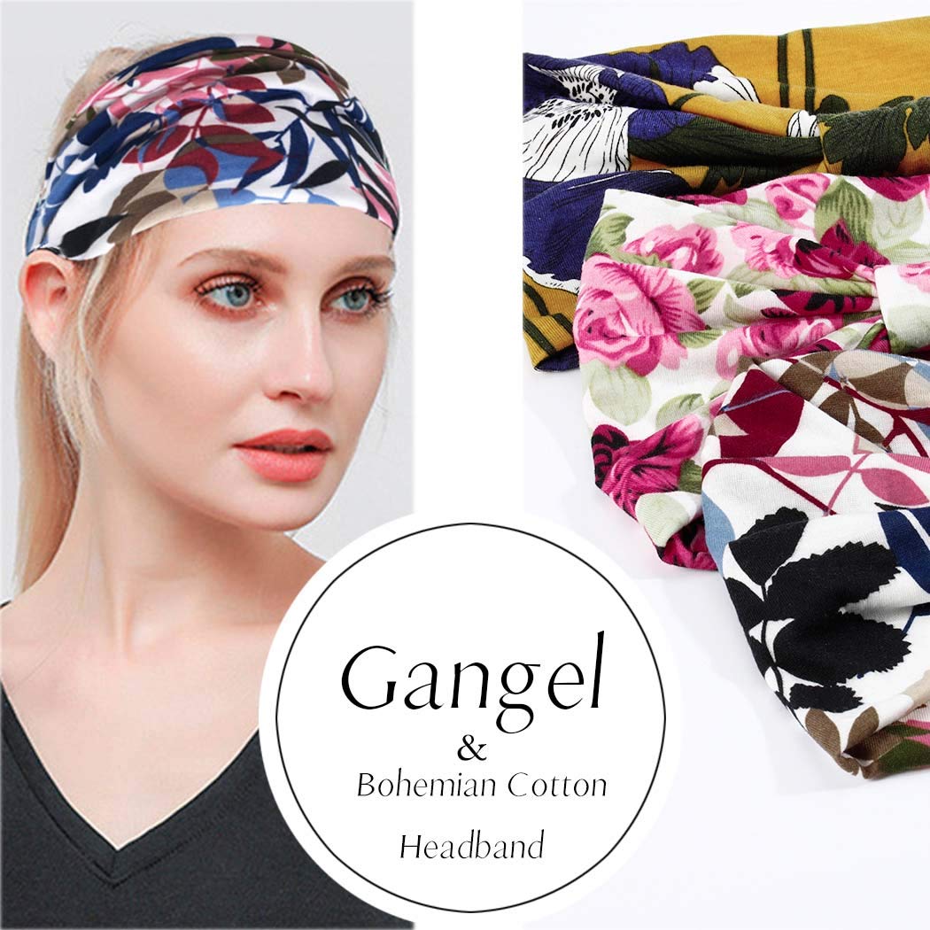 Gangel Boho Criss Cross Headbands Twisted Floral Printed Hairbands Elastic Cotton Stretch Wide Head Wrap Knotted Hair Scarfs Fashion Hair Accessories for Women (Pack of 3) (bright)