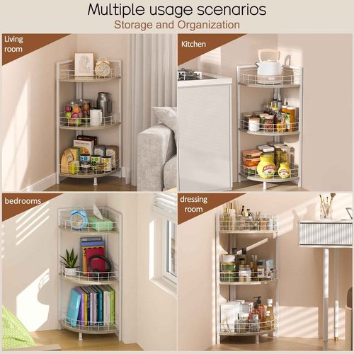 DAOUTIME Bathroom Standing Shelf, 3 Tier Free-Standing Shelf Units, Open Floor Shelves, Triangular Curved Corner Shelf Stand for Small Space, Ideal for Bathroom,Kitchen,Vanity Storage and Organizer