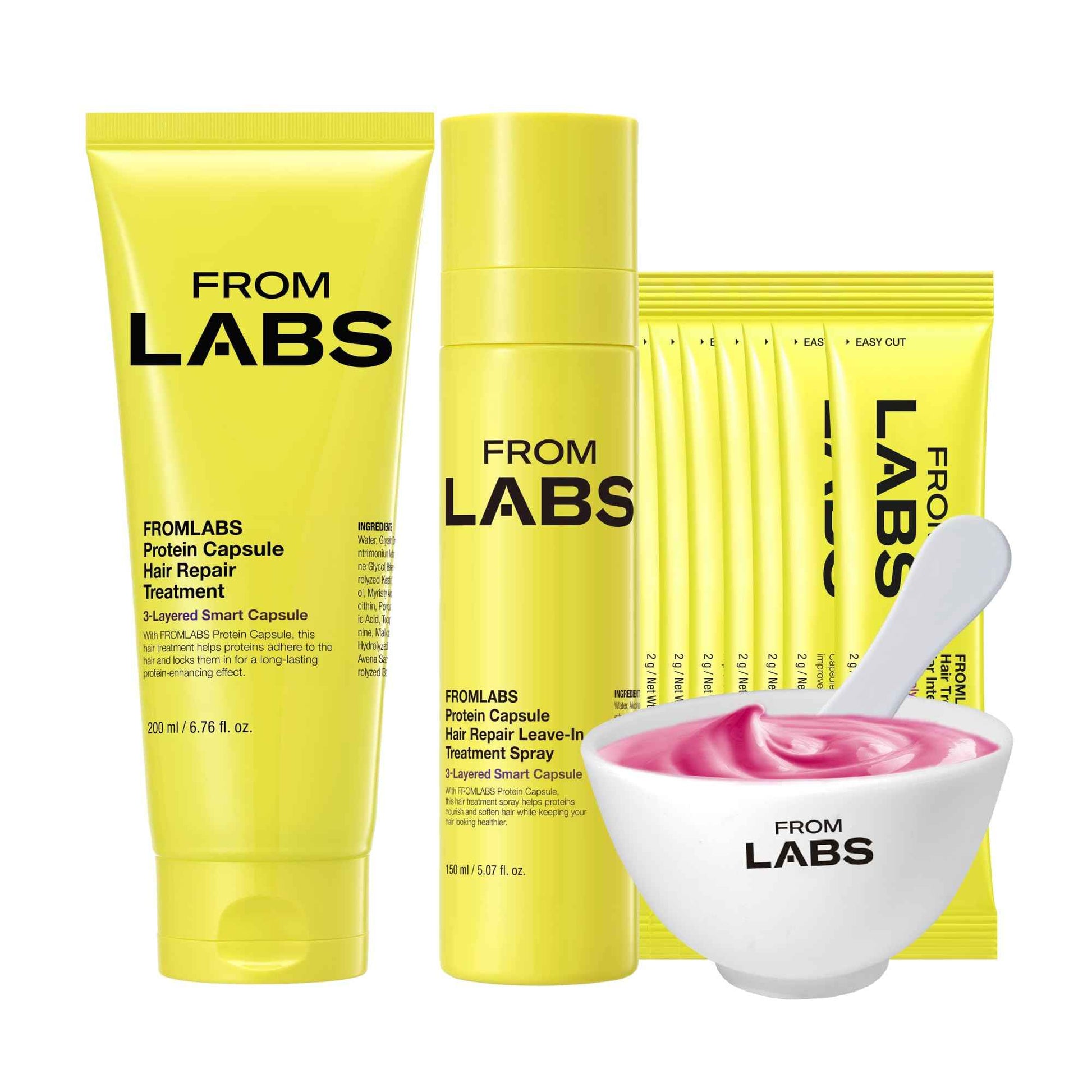 FROMLABS Hair Repair Trio – FROMLABS Protein Capsule Hair Repair Treatment (6.76 fl oz) + Intensive Keratin Booster Powder (8 Pack) + Protein Capsule Leave‑In Treatment Spray (5.07 fl oz)