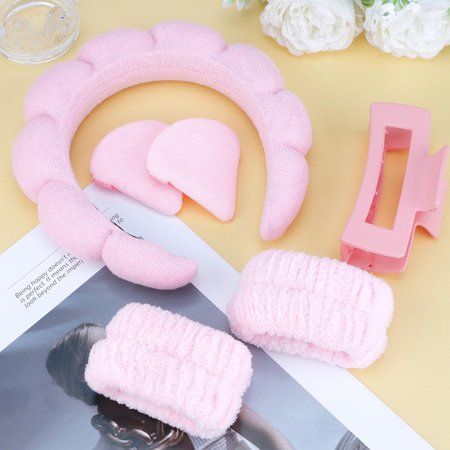 COCIDE 6 Pcs Spa Headbands for Women Washing Face Wristband Set Makeup Skincare Hairbands for Girls Terry Cloth Puffy Padded Headwear Non Slip Thick Thin Hair Accessories