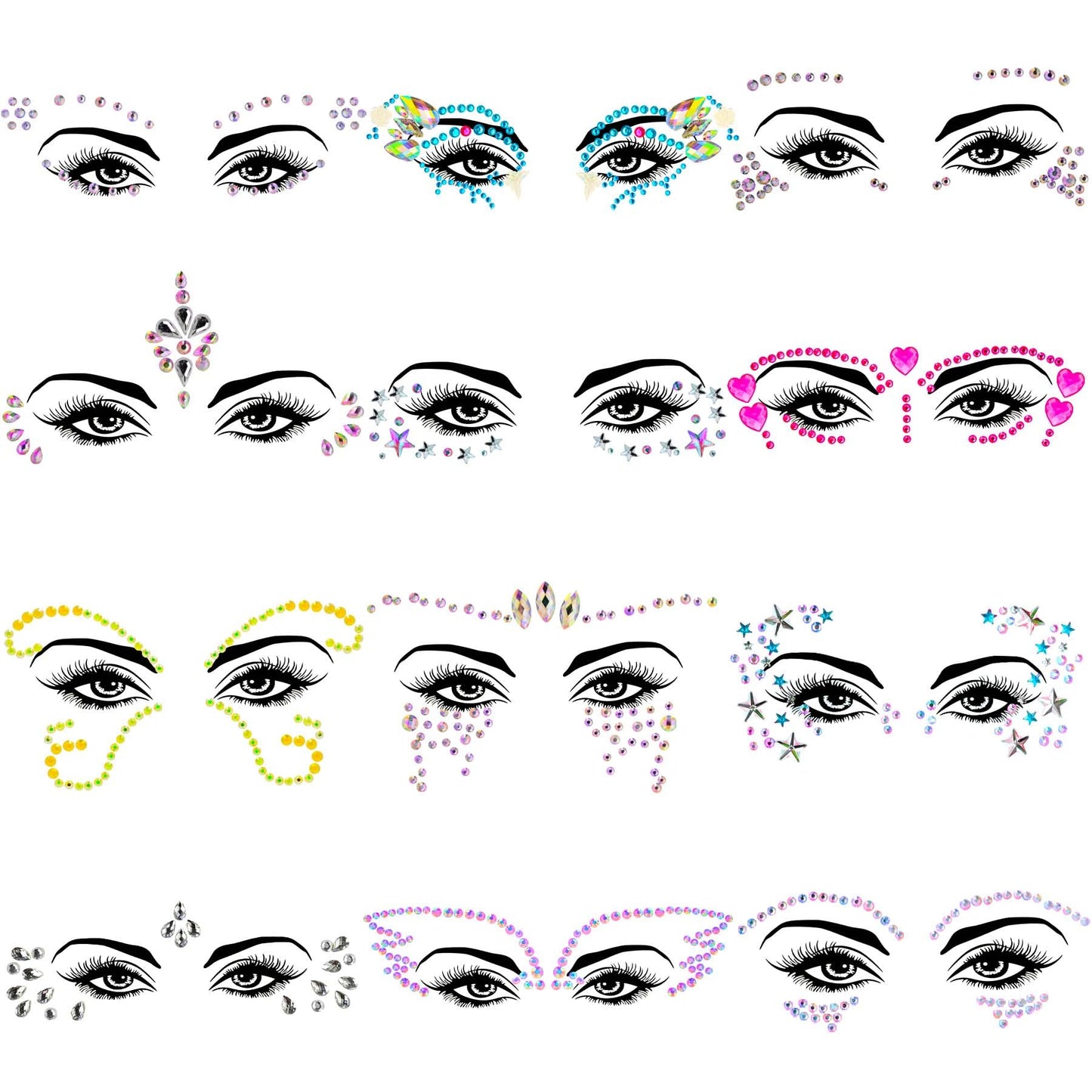 TGANNYPOCR 12 Sets Mermaid Face Jewels Rave Face Gems Rhinestones Stick on Face Crystal Face Stickers for Women Jewels Gems Eye Jewels for Festival Rave Carnival Party