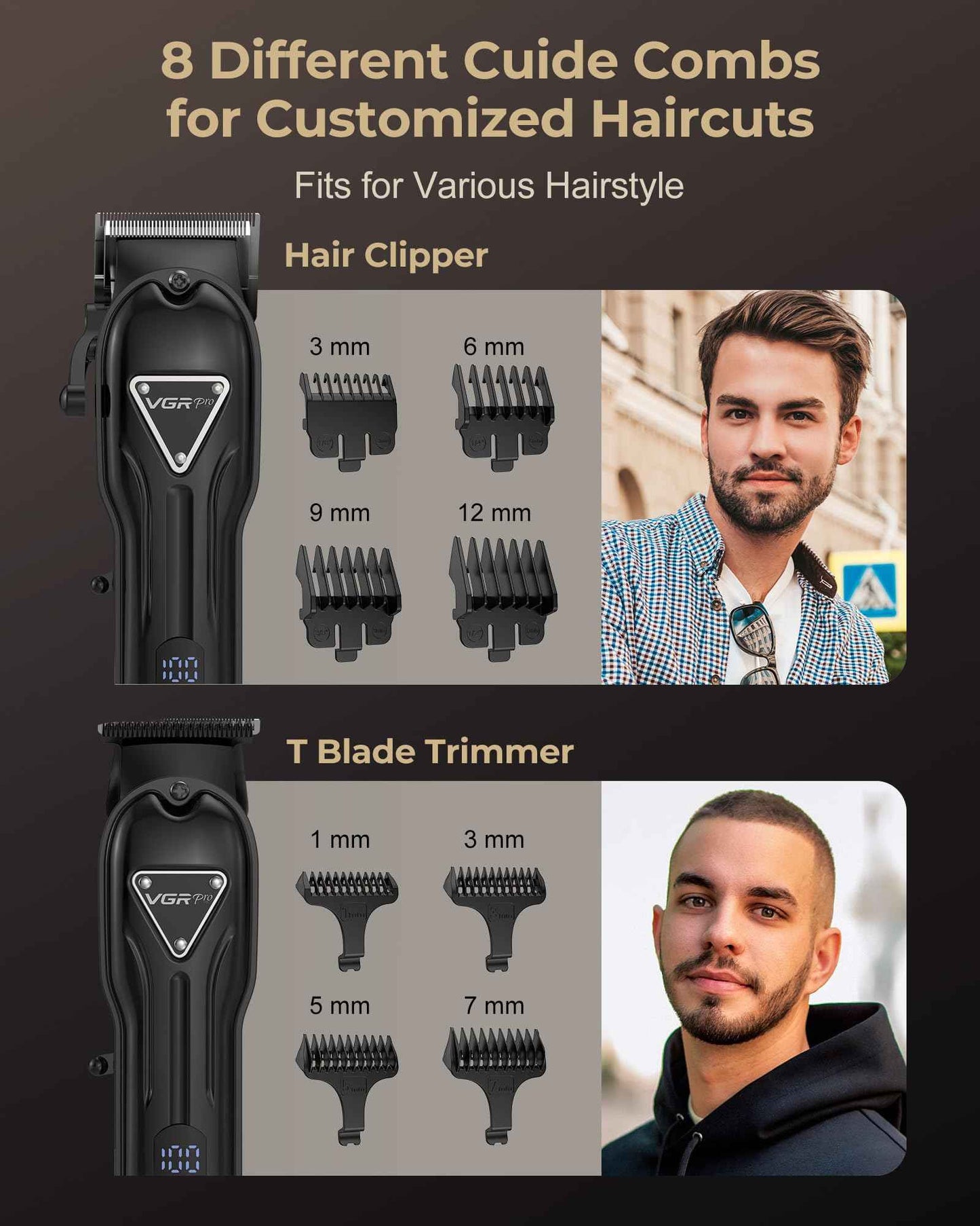 VGRPRO Electric Hair Clippers for Men, Cordless Clipper and Trimmer Set, Clippers for Hair Cutting Kit with Long Battery Life, Hair Grooming Trimmer for Family Kids and Self-Haircut Use
