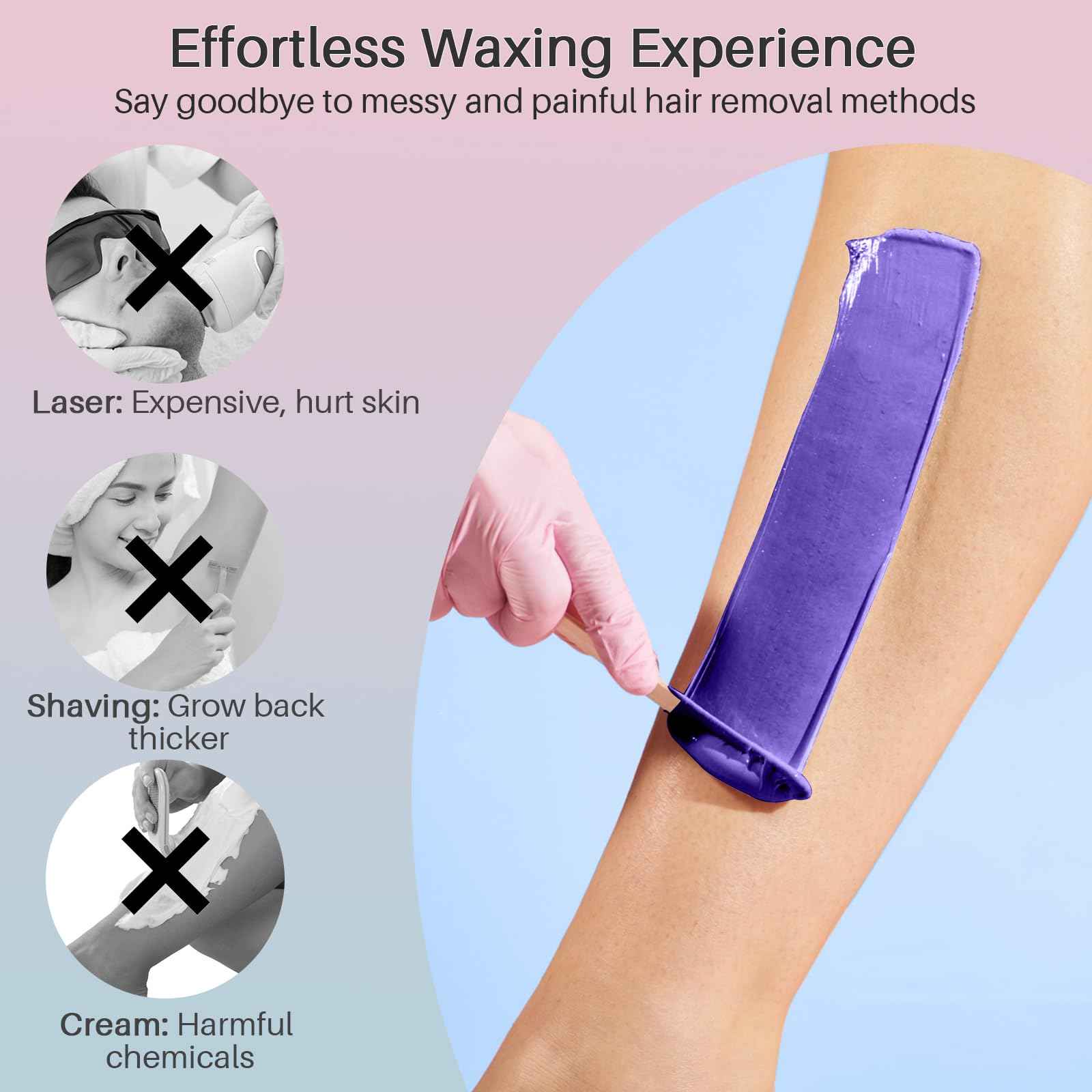 BLITZWAX Brazilian and Bikini Waxing Kit for Women, Hard Wax Warmer for Face, Legs and Body, At Home Hair Removal Kit, Beginner Friendly, Quick Heating, Pink and Blue Gradient Color