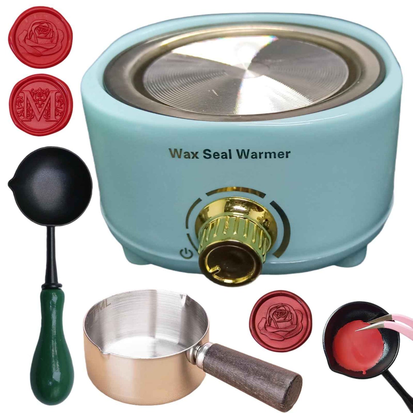 Wax Seal Warmer Electric, Blue Sealing Wax Warmer Furnace Kit Includes 1Pcs 80ml Large Spoon and 1Pcs Non-Slip Spoon Sealings Stamp Melting Warmer Great Tool for Melt Waxs Seals Sticks Beads (Blue)