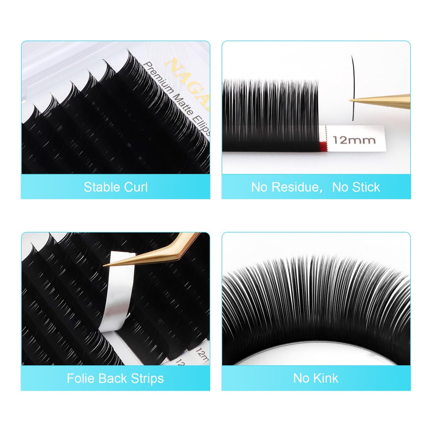 NAGARAKU Double Tips Ellipse Eyelash Extensions Lighter Thinner Split Tips Flat False Lashes 5 Trays in 1 Pack 0.20 C curl 11/12/13/14/15mm Soft Faux Mink Individual False Lash 16 Rows