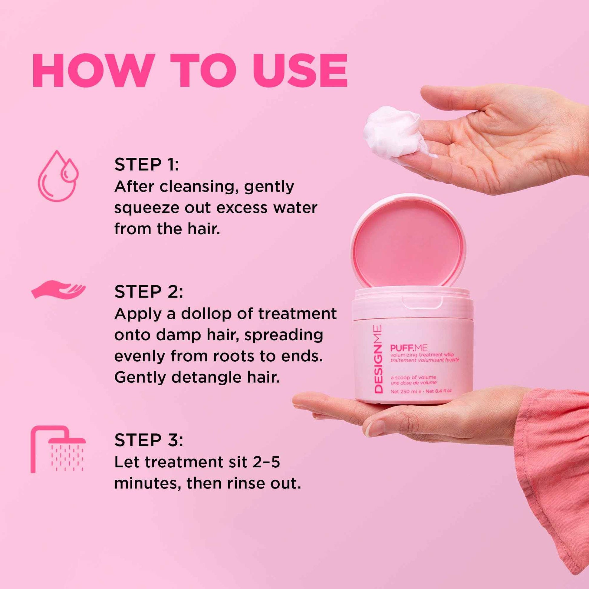 Design.Me PUFF.ME Volumizing Treatment Whip | Lightweight Hair Volumizer Mask with Hyaluronic Acid for Fine & Medium Hair | Adds Volume & Thickness | Strengthens, Detangles & Lifts Roots