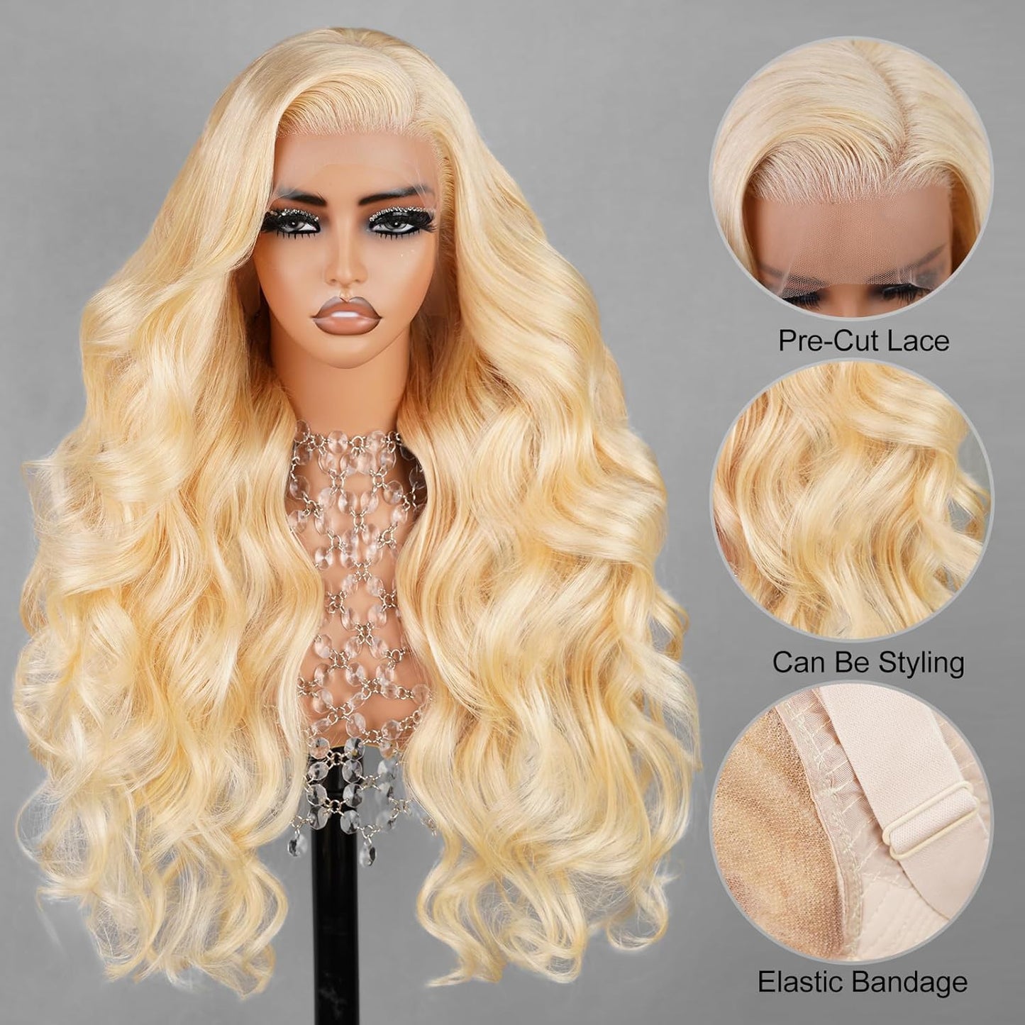 Arabella 613 Lace Front Wig Human Hair 300g-315g 13x4 Blonde Lace Front Wigs Human Hair 210% Density Body Wave 613 Frontal Wig Pre Plucked With Baby Hair (30inch, 613 13X4 body wave wig)