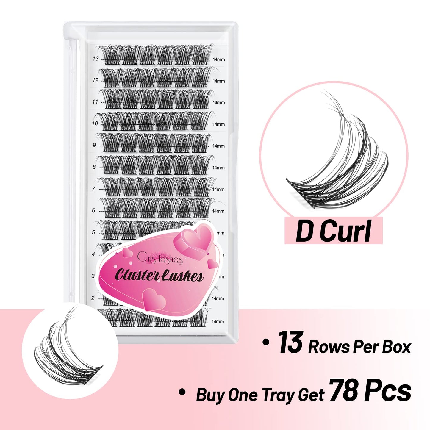 Individual Cluster Lashes, Crislashes Cluster Lashes 78 PCS, Resuable DIY Eyelash Extensions, Soft Lash Clusters, 13 Rows Cluster Eyelash Extensions at Home (F14 14mm)