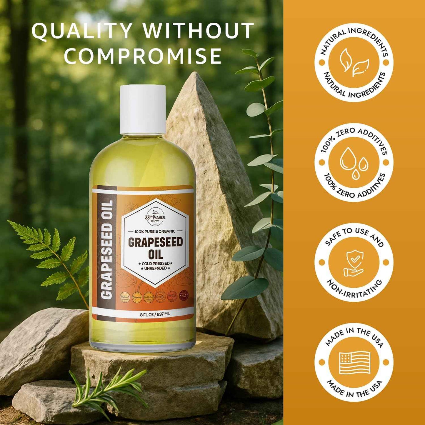 Organic GRAPESEED Oil (32 oz) Cold Pressed Unrefined | 100% Pure Natural, Non-GMO | Available in Bulk | Skin, Hair, Face, Carrier for Essential Oils, Soap Making | 32 FL OZ